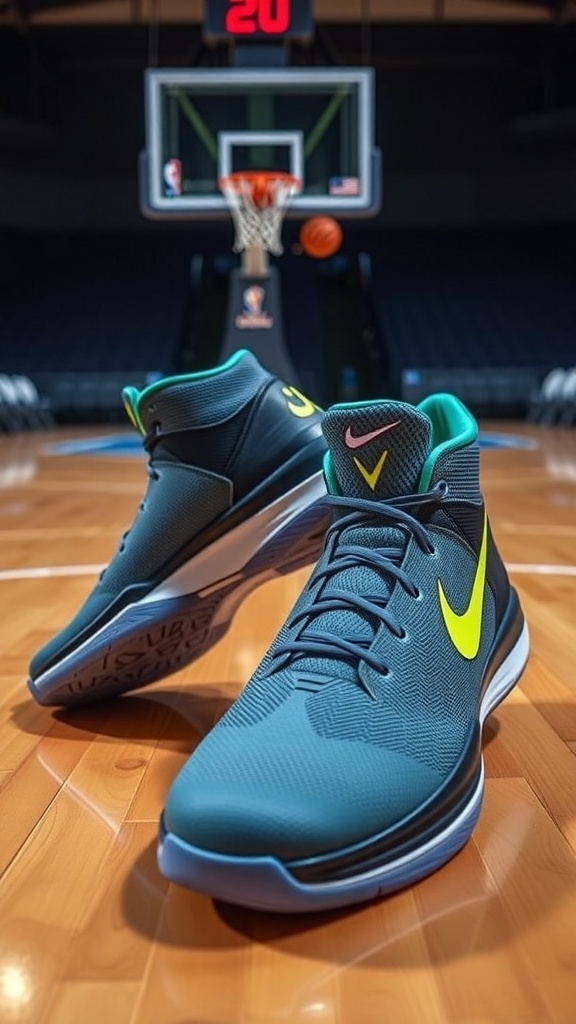 Curry 6 basketball shoes in black and white on a basketball court.